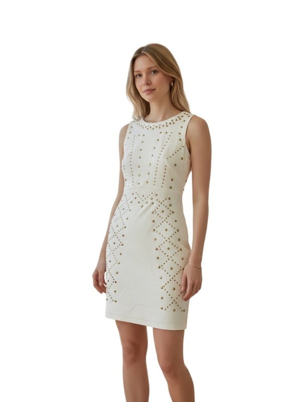Guess By Marciano Women's Bodycon Dress Sz XS White Gold Studded Cocktail Party